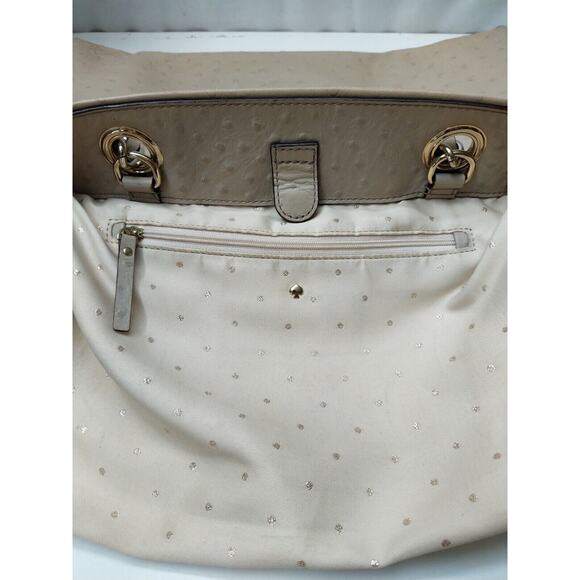 Kate Spade Beige Leather Ostridge Embossed Chain Strap Satchel Shoulder Bag - Picture 8 of 13